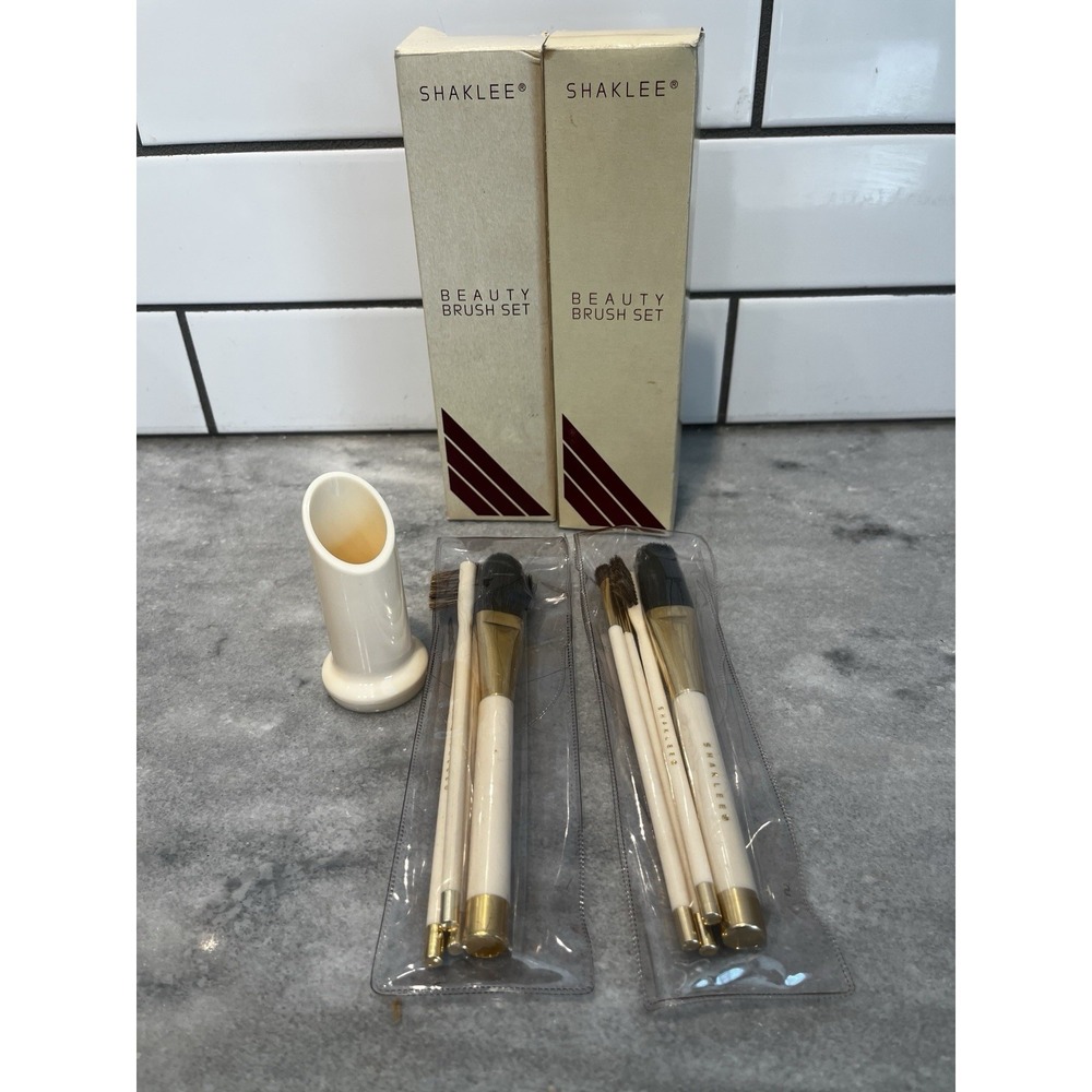 Shaklee Make Up Brush Set Beige Handles & Stand Set Of 4 Vintage- 2 Sets